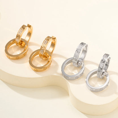 [ElanLuxe Jewelry]LOVE 3.3MM DANGLE HALF DIAMOND EARRINGS