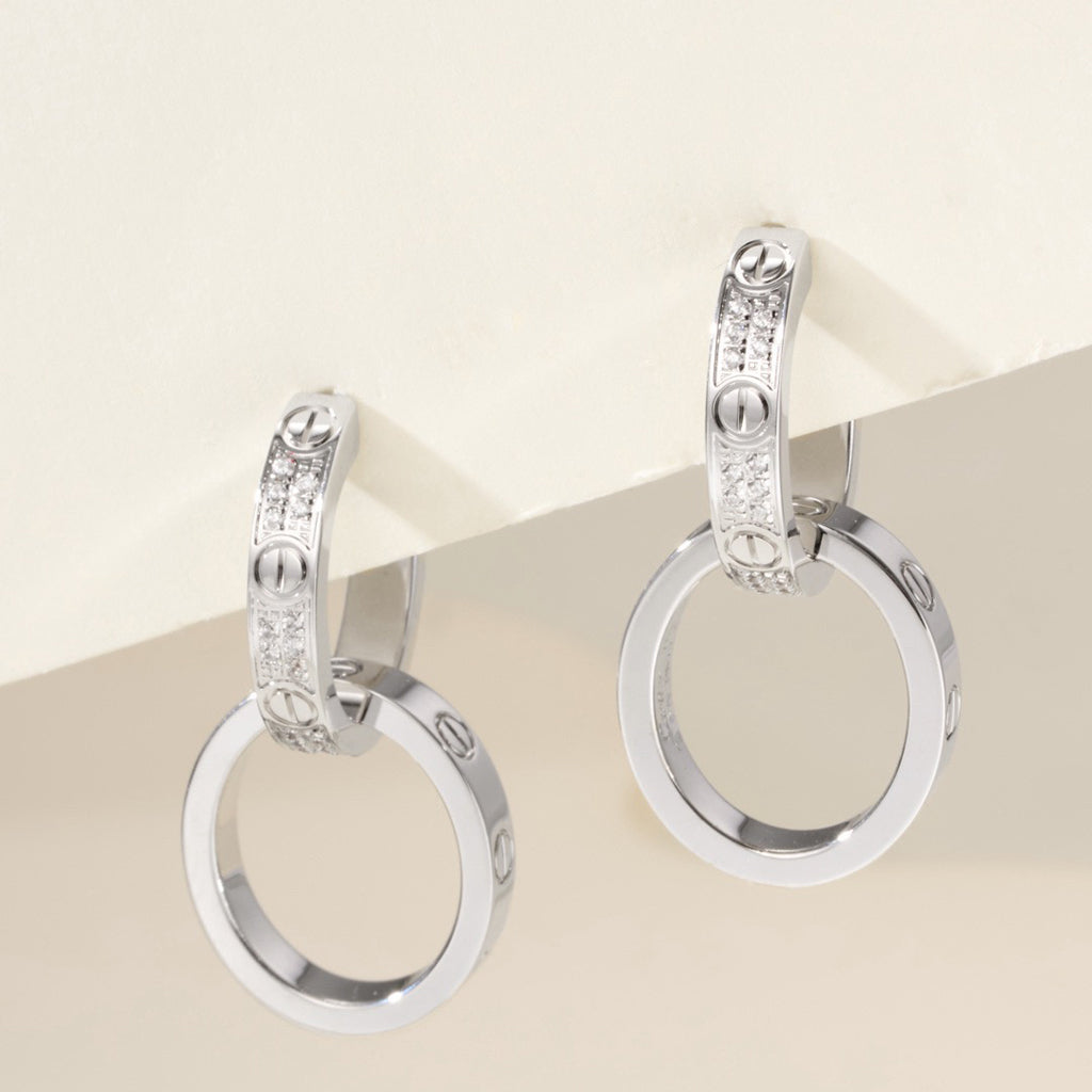 [ElanLuxe Jewelry]LOVE 3.3MM DANGLE HALF DIAMOND EARRINGS