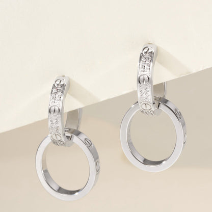 [ElanLuxe Jewelry]LOVE 3.3MM DANGLE HALF DIAMOND EARRINGS