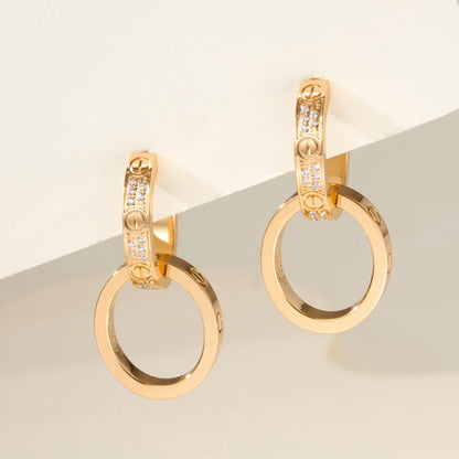 [ElanLuxe Jewelry]LOVE 3.3MM DANGLE HALF DIAMOND EARRINGS