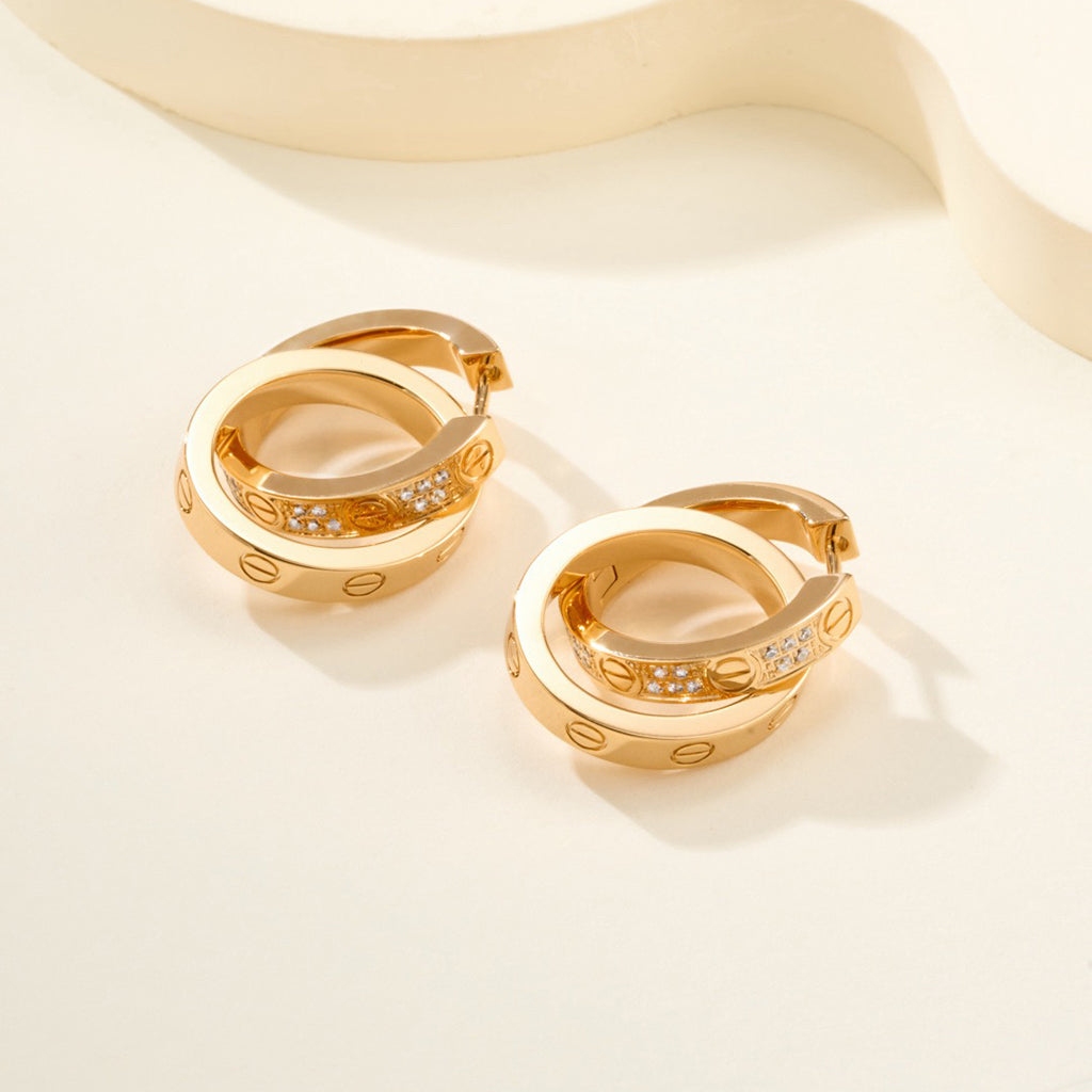 [ElanLuxe Jewelry]LOVE 3.3MM DANGLE HALF DIAMOND EARRINGS