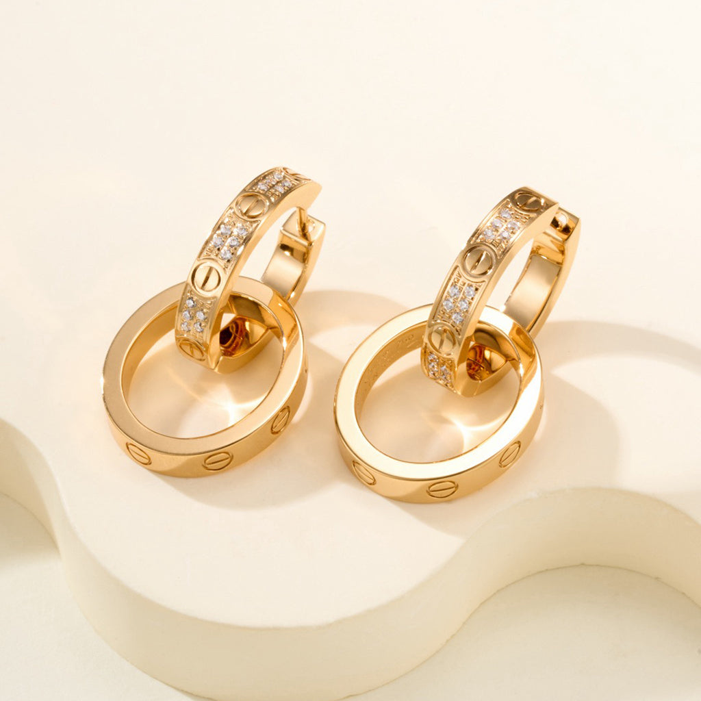 [ElanLuxe Jewelry]LOVE 3.3MM DANGLE HALF DIAMOND EARRINGS