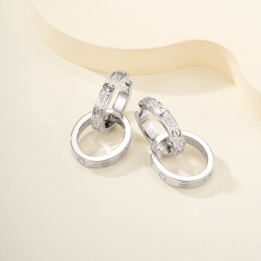 [ElanLuxe Jewelry]LOVE 3.3MM DANGLE HALF DIAMOND EARRINGS