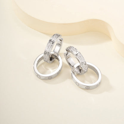 [ElanLuxe Jewelry]LOVE 3.3MM DANGLE HALF DIAMOND EARRINGS