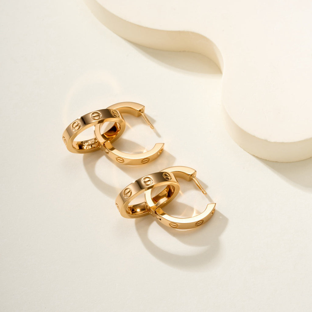 [ElanLuxe Jewelry]LOVE 3.3MM DANGLE HALF DIAMOND EARRINGS