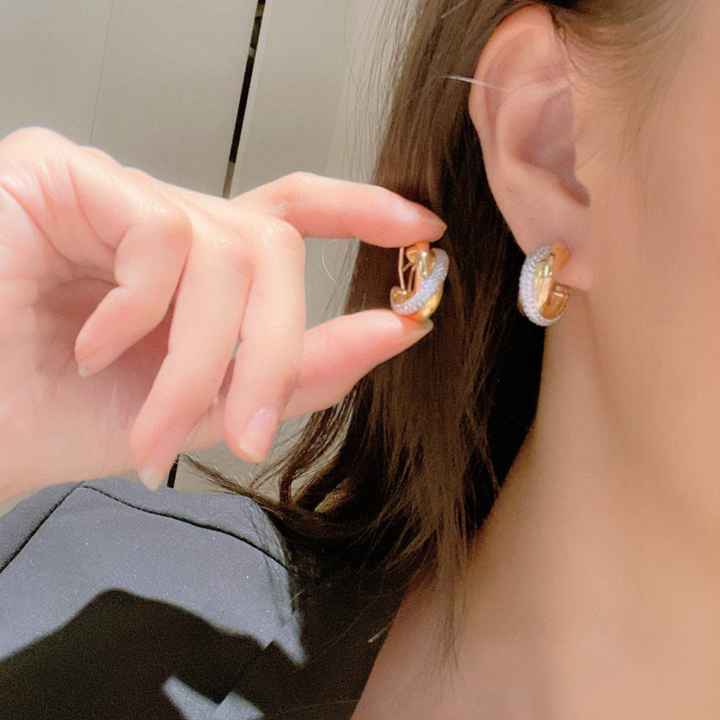 [ElanLuxe Jewelry]TRINITY HALF DIAMOND  CLASSIC EARRINGS