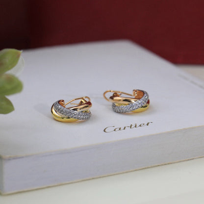 [ElanLuxe Jewelry]TRINITY HALF DIAMOND  CLASSIC EARRINGS