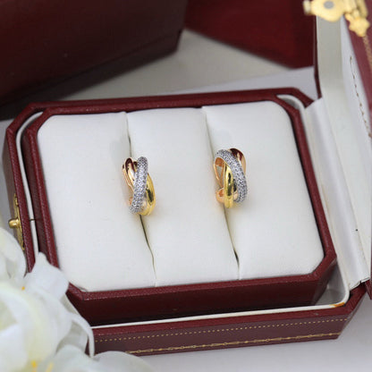 [ElanLuxe Jewelry]TRINITY HALF DIAMOND  CLASSIC EARRINGS