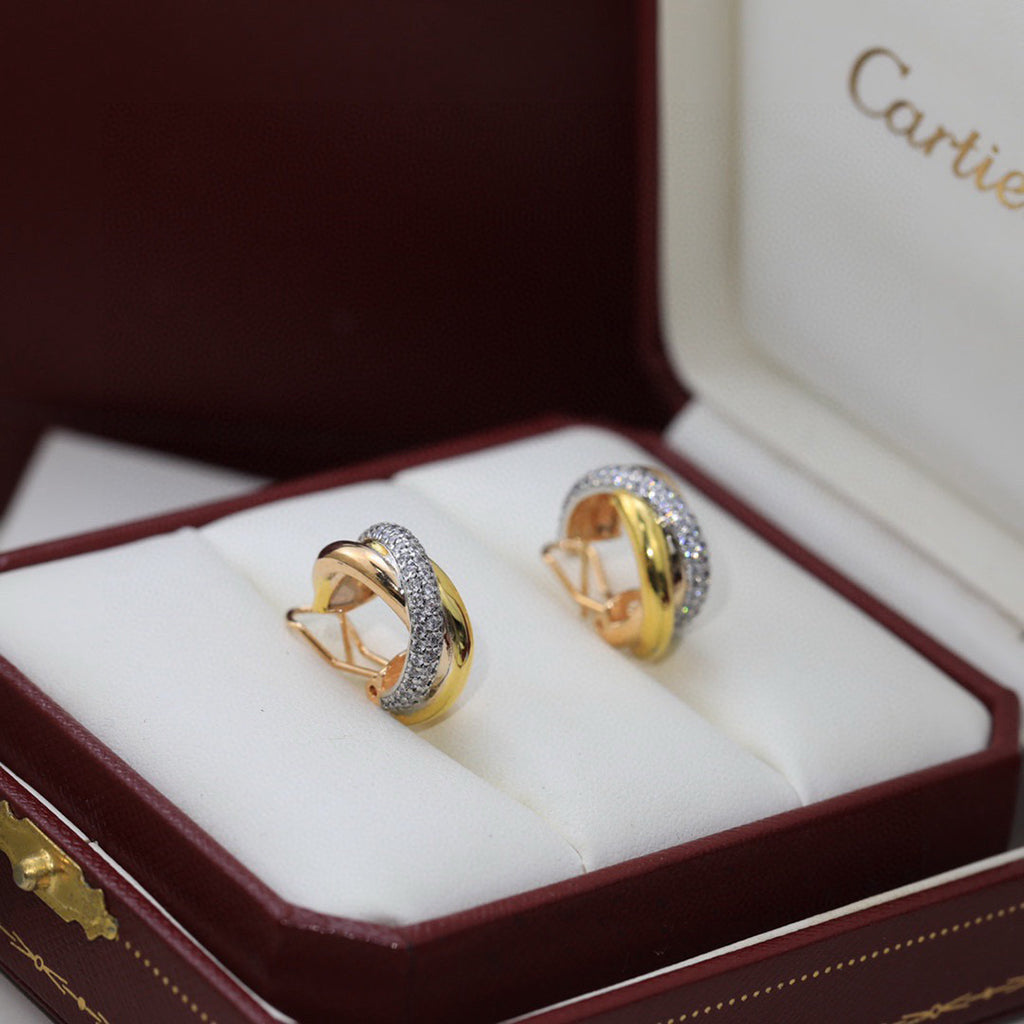 [ElanLuxe Jewelry]TRINITY HALF DIAMOND  CLASSIC EARRINGS