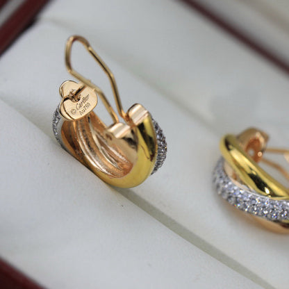 [ElanLuxe Jewelry]TRINITY HALF DIAMOND  CLASSIC EARRINGS