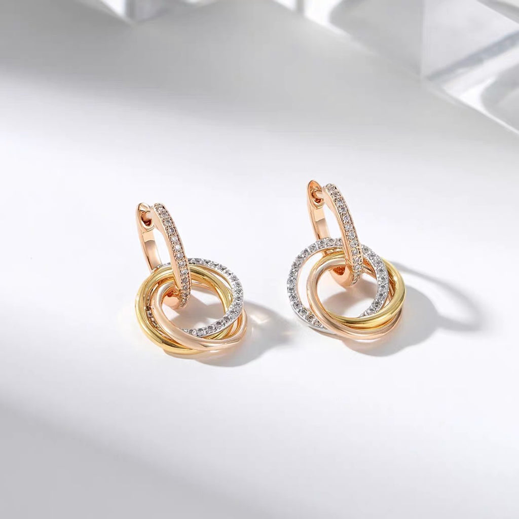 [ElanLuxe Jewelry]TRINITY HALF DIAMOND  EARRINGS