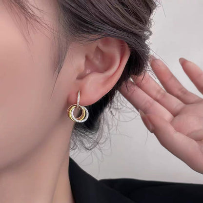 [ElanLuxe Jewelry]TRINITY HALF DIAMOND  EARRINGS