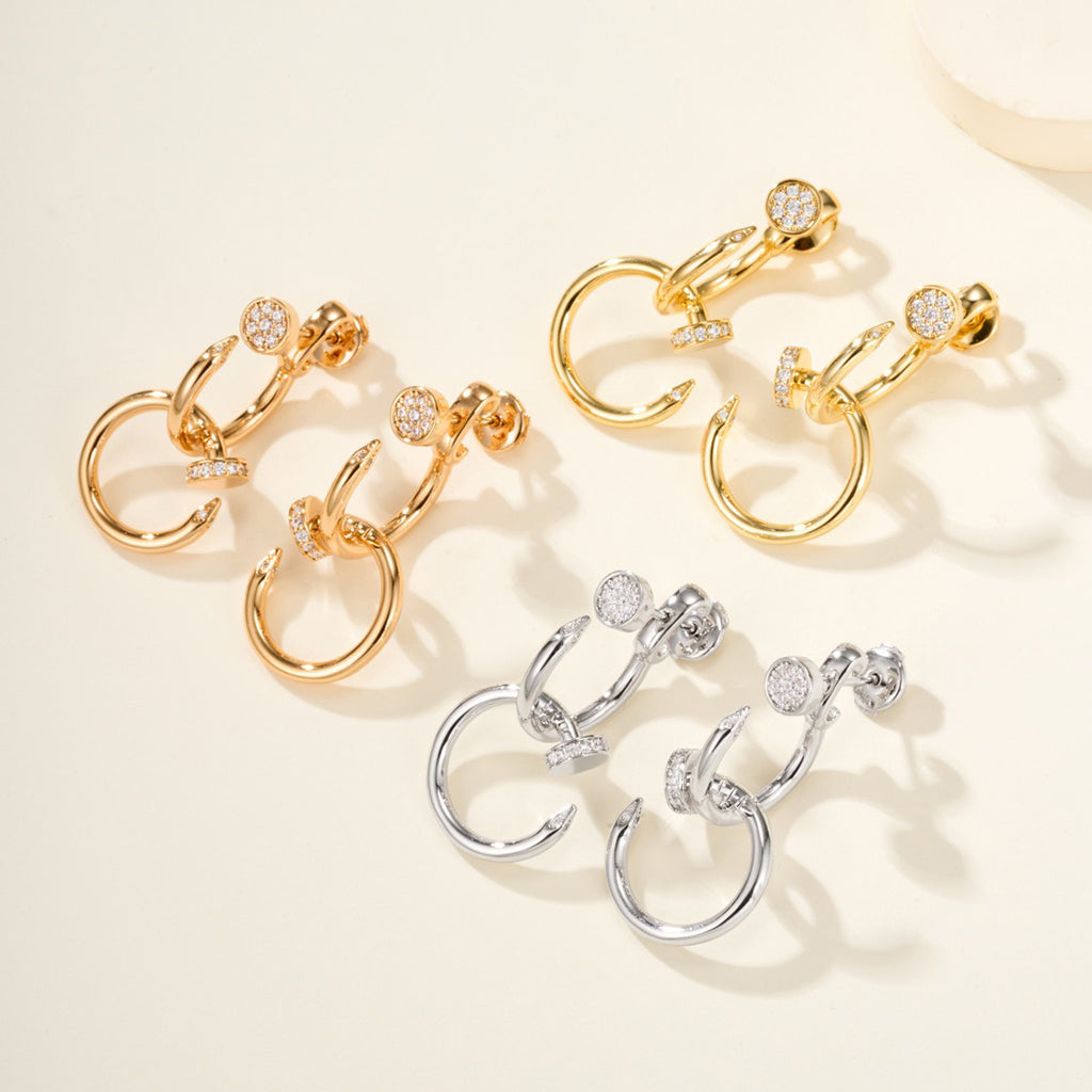 [ElanLuxe Jewelry]JUSTE HALF DIAMOND DOUBLE EARRINGS