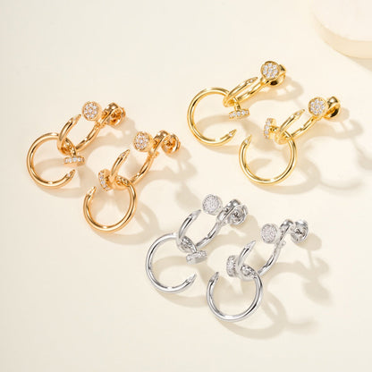 [ElanLuxe Jewelry]JUSTE HALF DIAMOND DOUBLE EARRINGS
