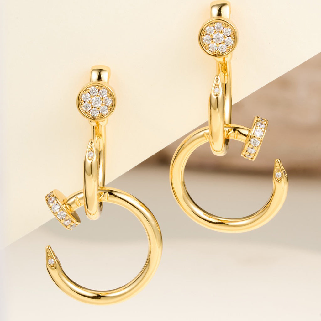 [ElanLuxe Jewelry]JUSTE HALF DIAMOND DOUBLE EARRINGS