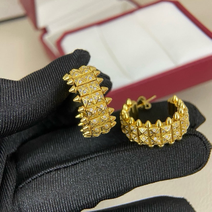 [ElanLuxe Jewelry]CLASH 9.2MM FULL DIAMOND DOUBLE ROW EARRINGS