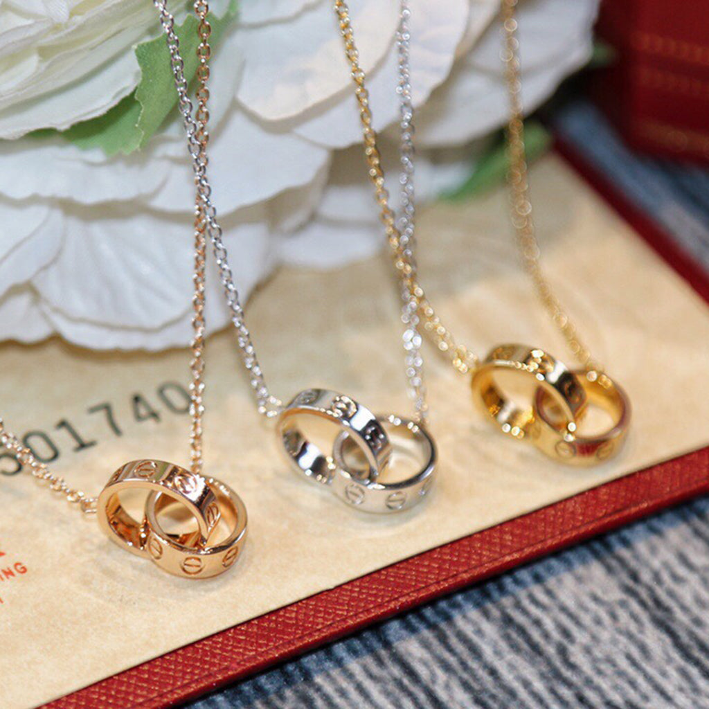 [ElanLuxe Jewelry]LOVE DOUBLE RING NECKLACE