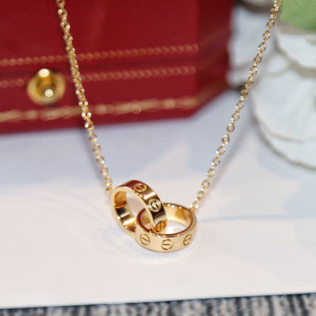 [ElanLuxe Jewelry]LOVE DOUBLE RING NECKLACE