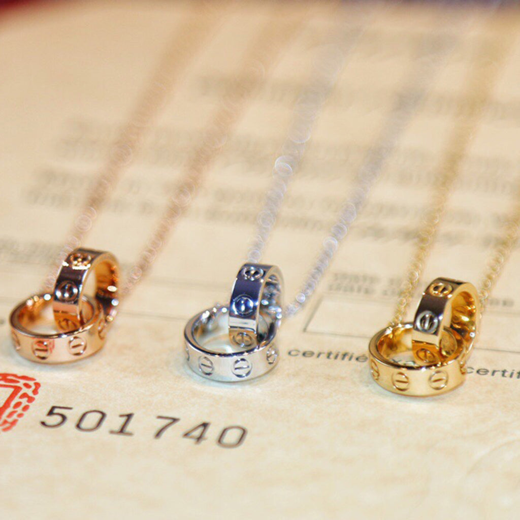 [ElanLuxe Jewelry]LOVE DOUBLE RING NECKLACE