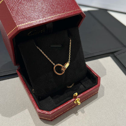 [ElanLuxe Jewelry]LOVE DOUBLE RING HALF DIAMOND NECKLACE