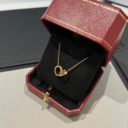 [ElanLuxe Jewelry]LOVE DOUBLE RING HALF DIAMOND NECKLACE