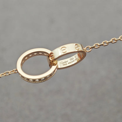 [ElanLuxe Jewelry]LOVE DOUBLE RING HALF DIAMOND NECKLACE