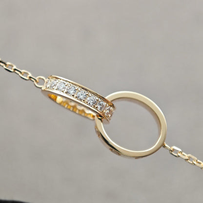 [ElanLuxe Jewelry]LOVE DOUBLE RING HALF DIAMOND NECKLACE