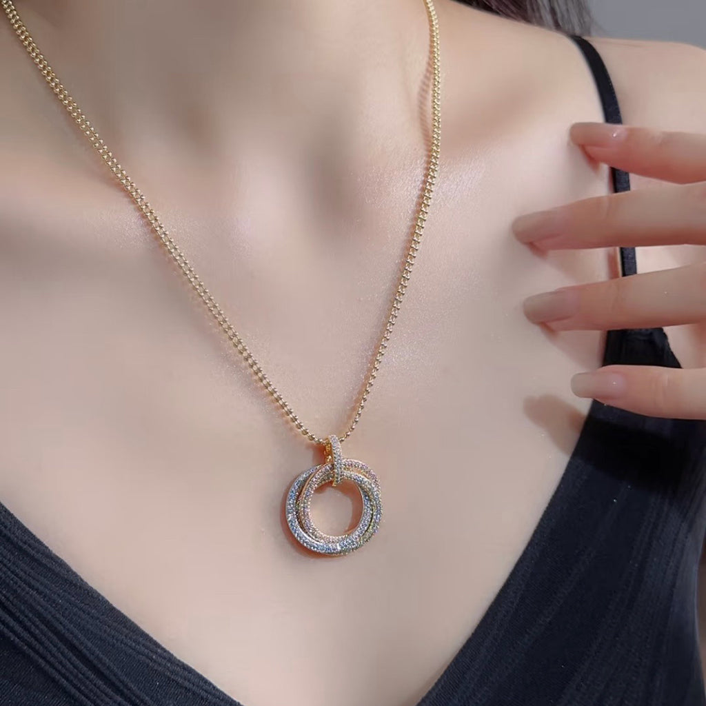 [ElanLuxe Jewelry]TRINITY LARGE FULL DIAMOND  NECKLACE
