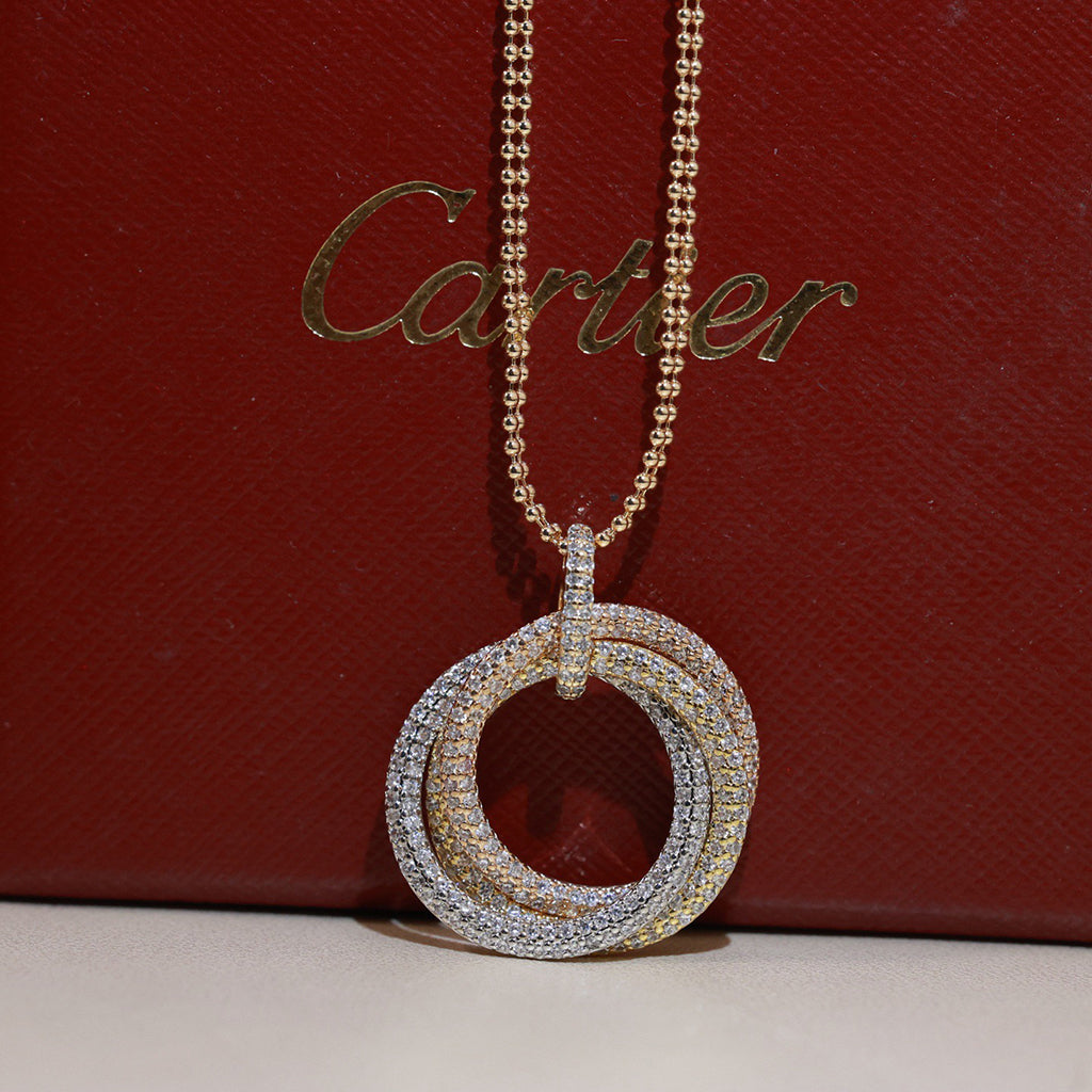 [ElanLuxe Jewelry]TRINITY LARGE FULL DIAMOND  NECKLACE