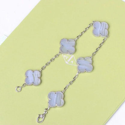 [ElanLuxe Jewelry] CLOVER 5 MOTIF PURPLE CHALCEDONY BRACELET COLLECTION