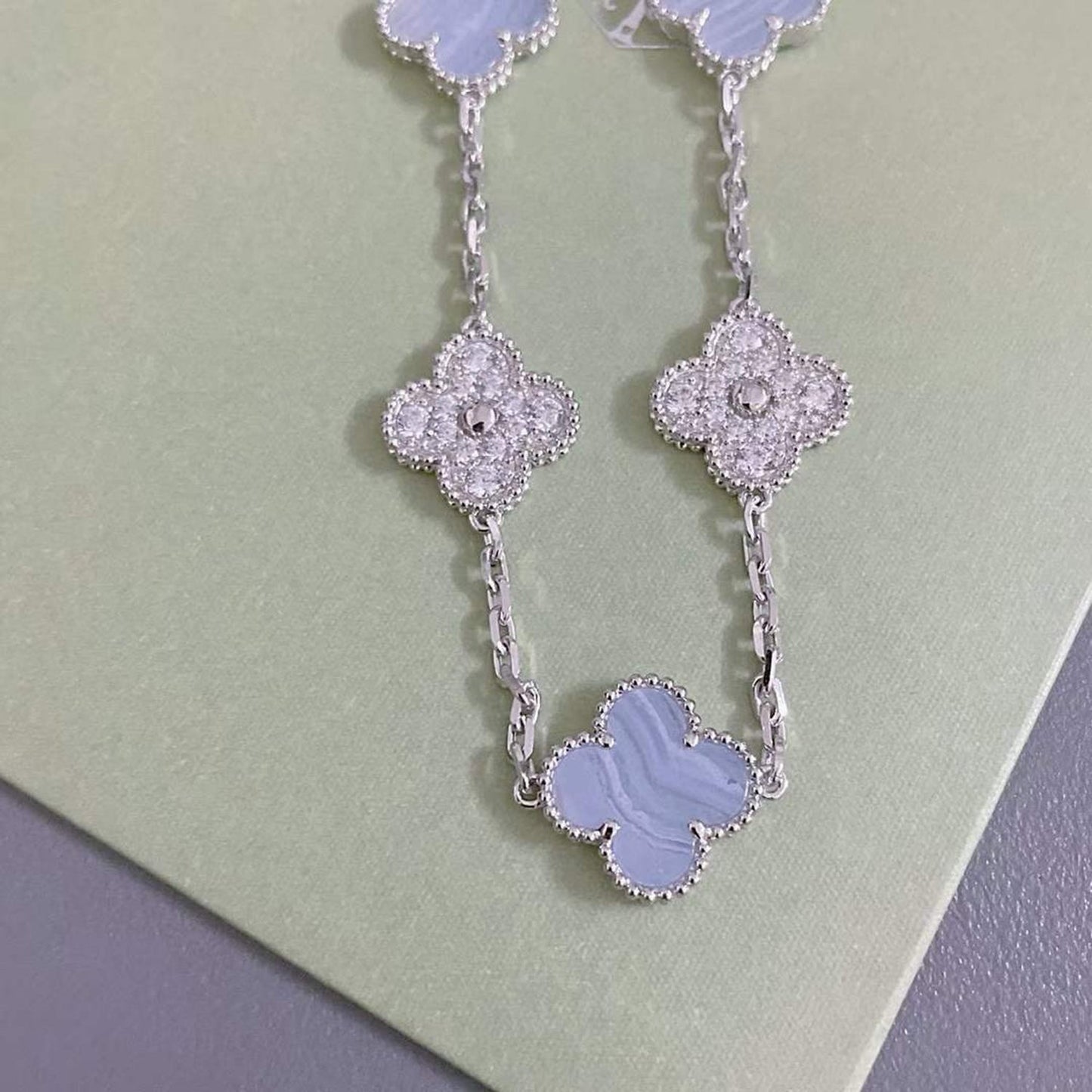 [ElanLuxe Jewelry]CLOVER  5 MOTIF DIAMOND PURPLE CHALCEDONY BRACELET SILVER