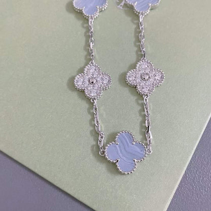 [ElanLuxe Jewelry]CLOVER  5 MOTIF DIAMOND PURPLE CHALCEDONY BRACELET SILVER