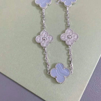 [ElanLuxe Jewelry] CLOVER 5 MOTIF PURPLE CHALCEDONY BRACELET COLLECTION