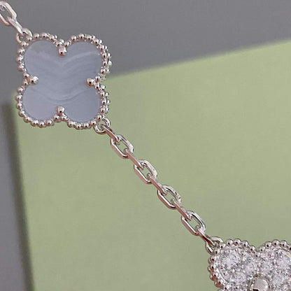 [ElanLuxe Jewelry]CLOVER  5 MOTIF DIAMOND PURPLE CHALCEDONY BRACELET SILVER