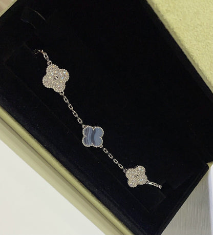 [ElanLuxe Jewelry]CLOVER  5 MOTIF DIAMOND PURPLE CHALCEDONY BRACELET SILVER