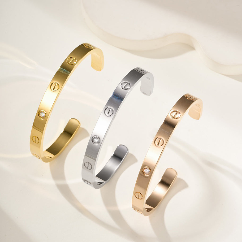 [ElanLuxe Jewelry]LOVE BRACELET 6.1MM 1 DIAMOND OPEN CUFF