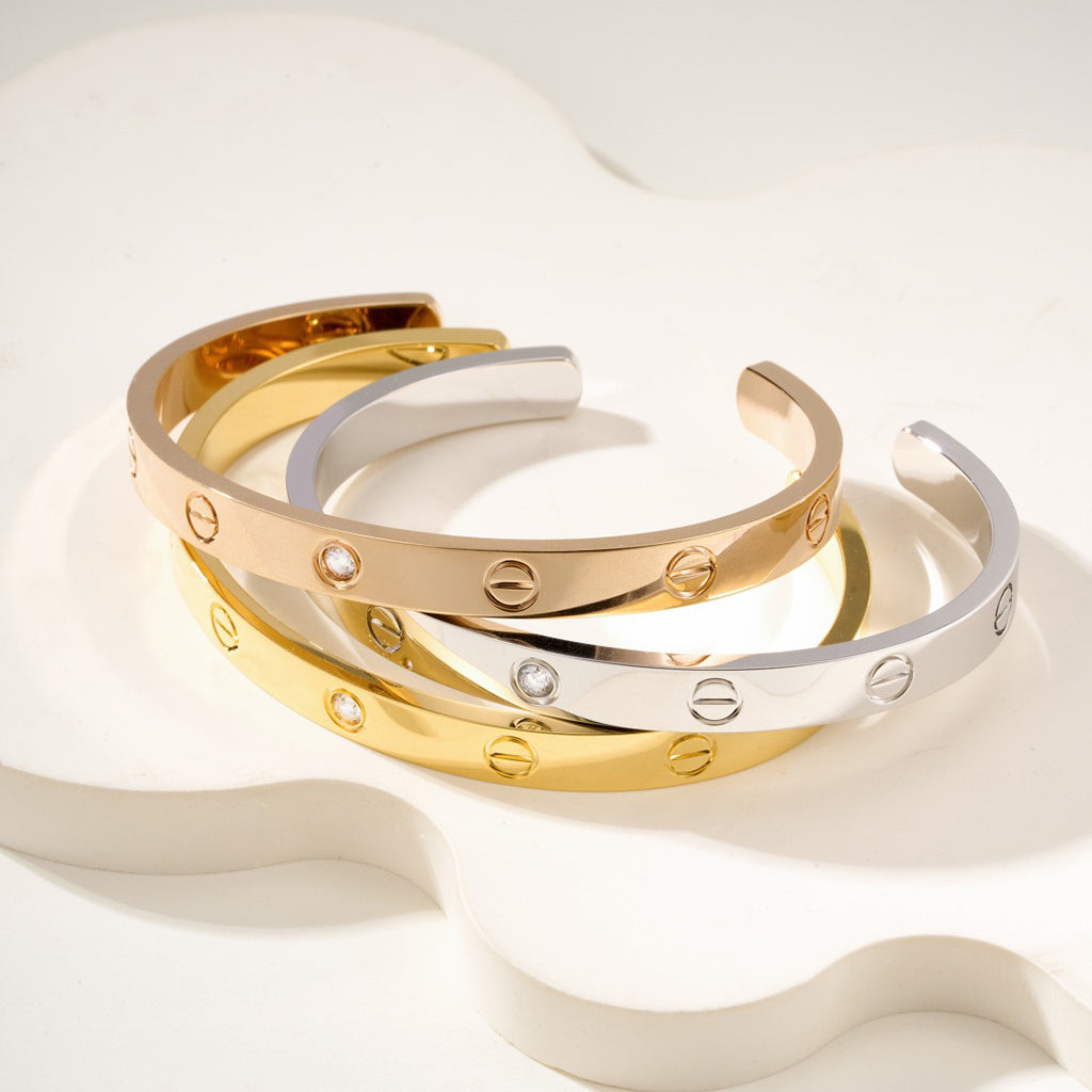 [ElanLuxe Jewelry]LOVE BRACELET 6.1MM 1 DIAMOND OPEN CUFF