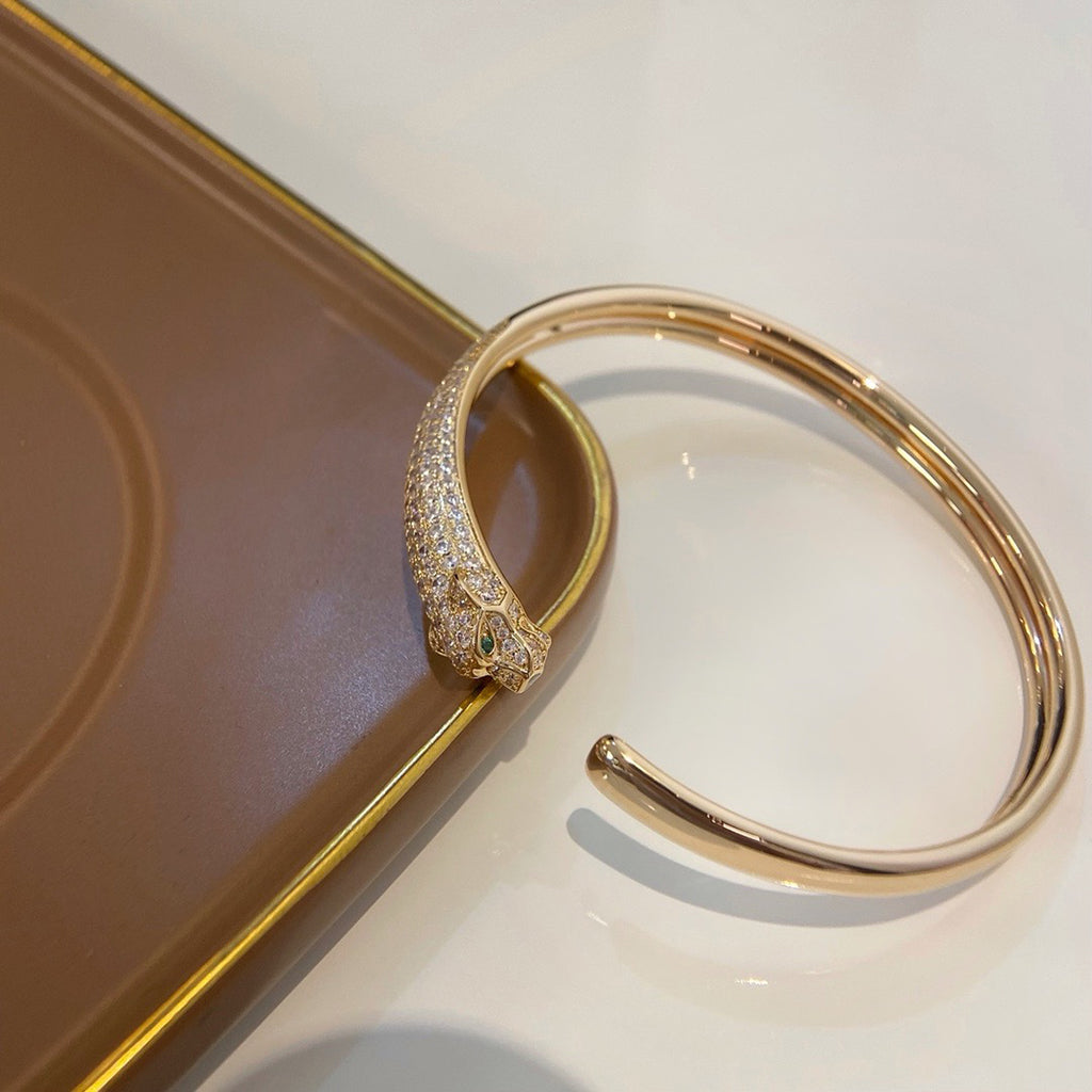 [ElanLuxe Jewelry]PANTHERE HALF DIAMOND OPEN BRACELET