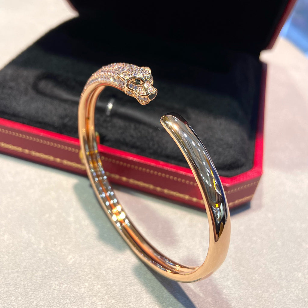 [ElanLuxe Jewelry]PANTHERE HALF DIAMOND OPEN BRACELET