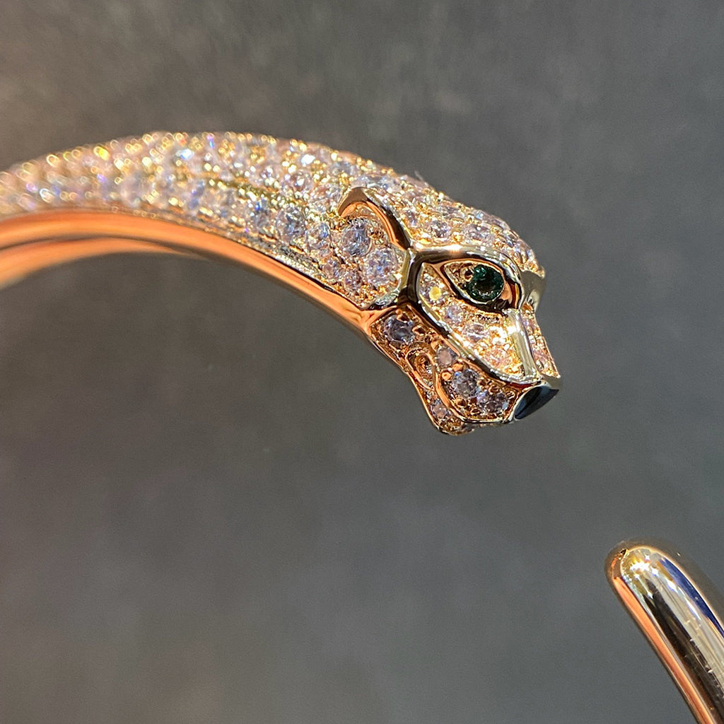 [ElanLuxe Jewelry]PANTHERE HALF DIAMOND OPEN BRACELET