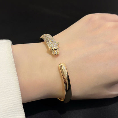 [ElanLuxe Jewelry]PANTHERE HALF DIAMOND OPEN BRACELET