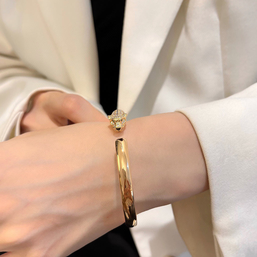 [ElanLuxe Jewelry]PANTHERE HALF DIAMOND OPEN BRACELET