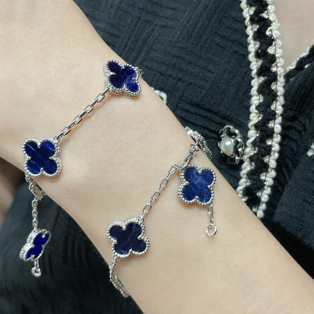 [ElanLuxe Jewelry]CLOVER 5 MOTIF PIETERSITE SILVER BRACELET