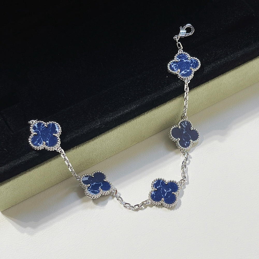 [ElanLuxe Jewelry]CLOVER 5 MOTIF PIETERSITE SILVER BRACELET