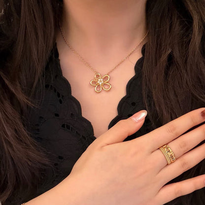 [Elanluxe Jewelry]FLOWERLACE NECKLACE 5 DIAMONDS