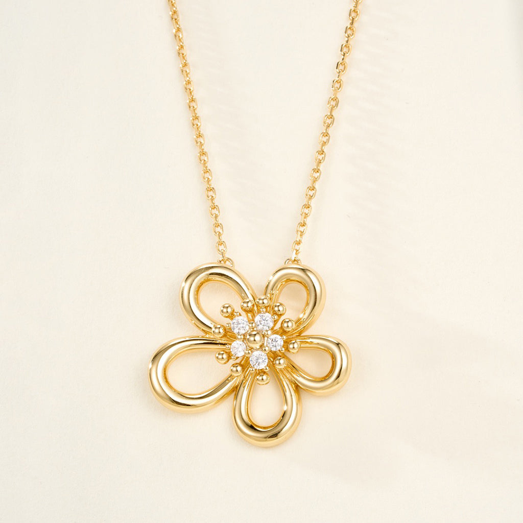 [Elanluxe Jewelry]FLOWERLACE NECKLACE 5 DIAMONDS