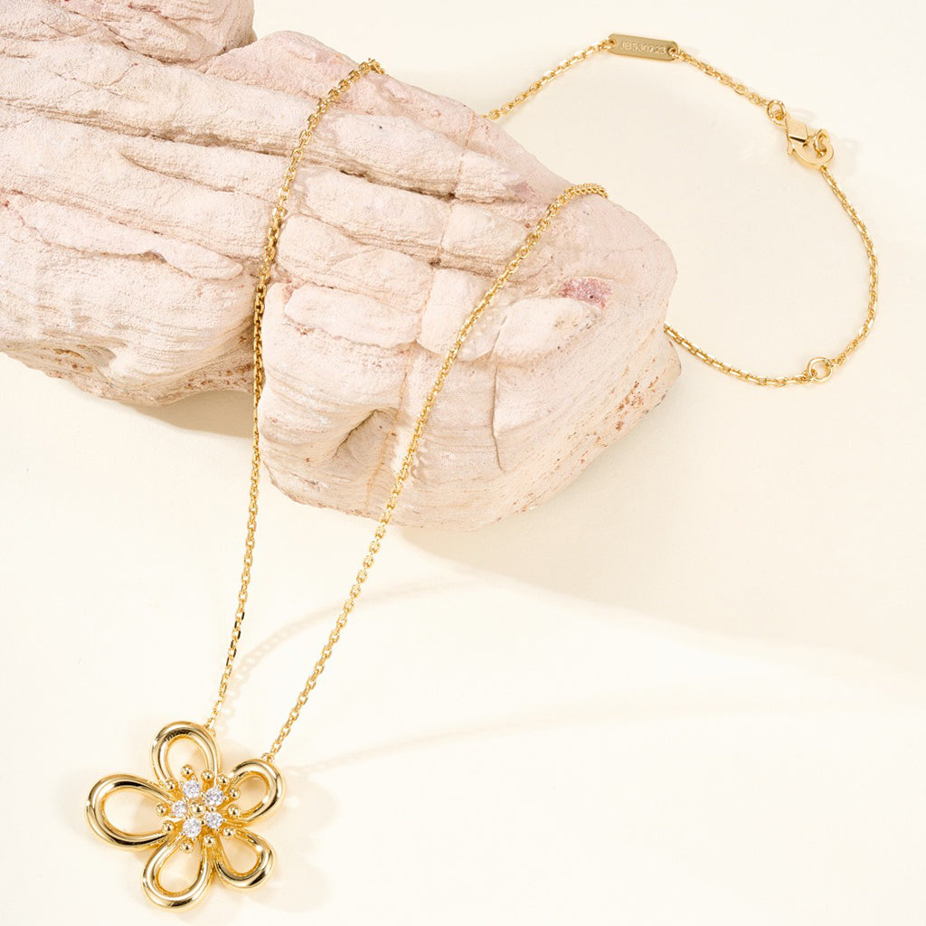[Elanluxe Jewelry]FLOWERLACE NECKLACE 5 DIAMONDS