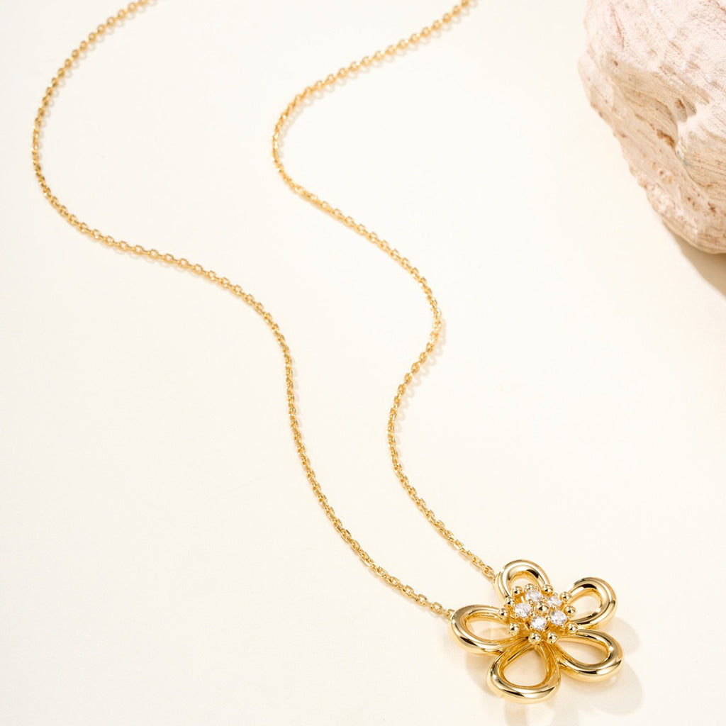 [Elanluxe Jewelry]FLOWERLACE NECKLACE 5 DIAMONDS
