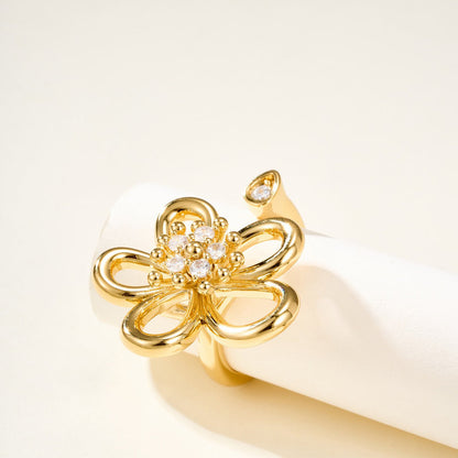 [Elanluxe Jewelry]  FLOWERLACE OPEN RING 5 DIAMONDS