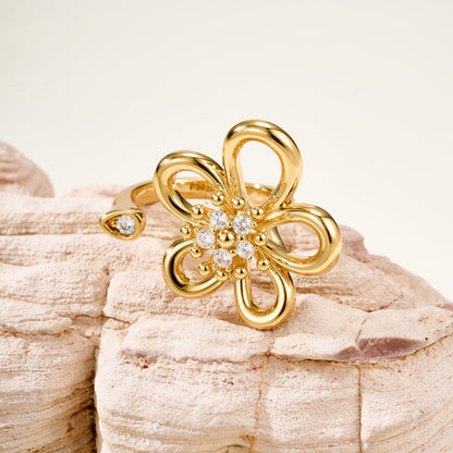 [Elanluxe Jewelry]  FLOWERLACE OPEN RING 5 DIAMONDS